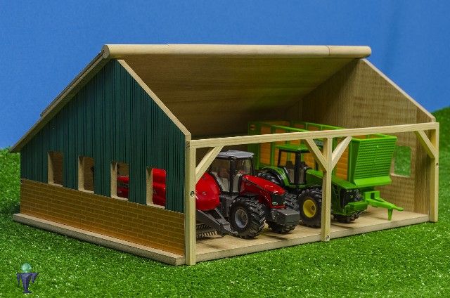 Kids Bauernhof Maschinenhalle Lagerraum Holz Scheune Schuppen für Traktoren 1:32 